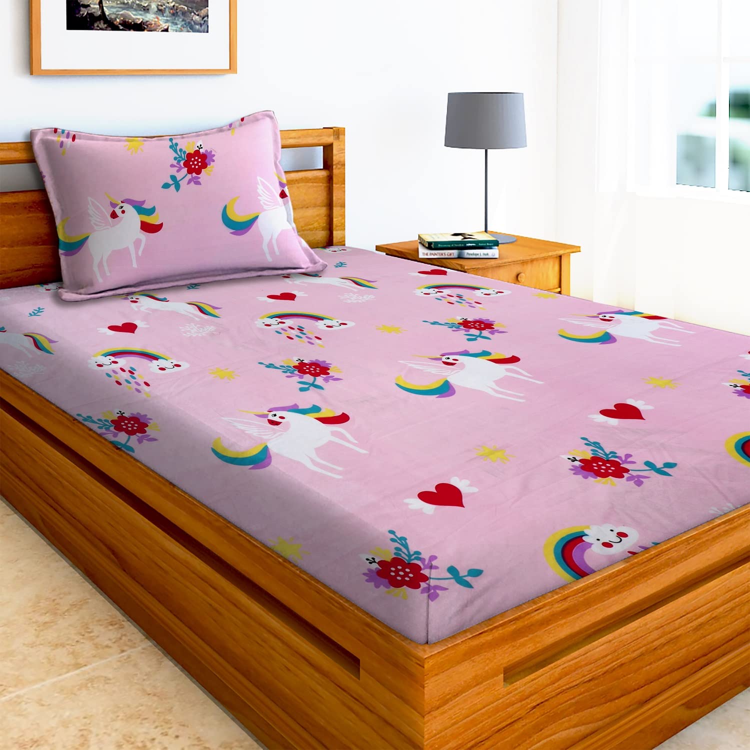 AEROHAVEN 180TC Glace Cotton Cartoon Flat Single Bedsheet with 1 King Size Pillow Cover - GCB13 - Pink (B09Q6DSSFY) Amazon Price History, Amazon Price Tracker