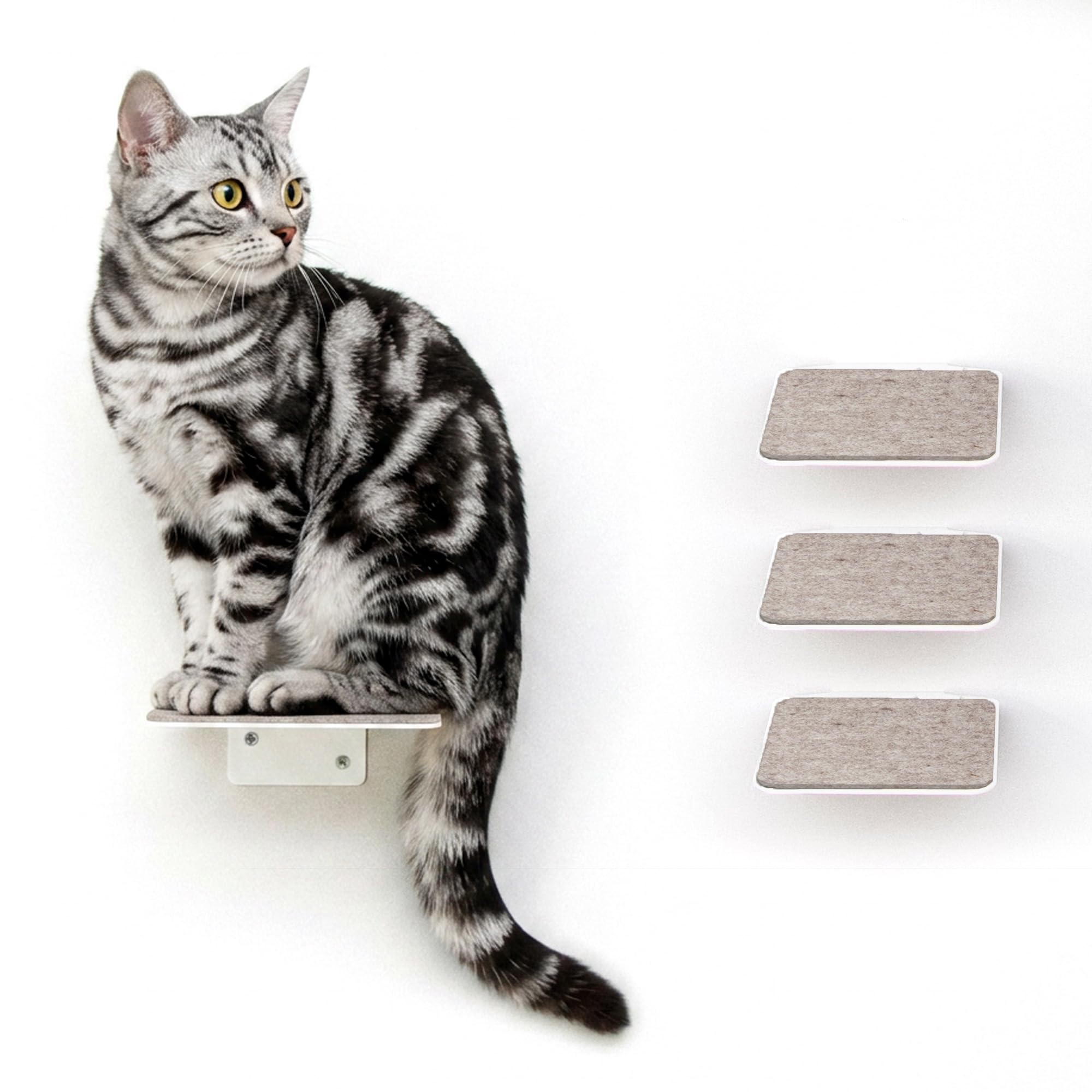 LucyBalu® Steps Katzentreppe mit Filzauflage I Wandstufen aus Metall 3er Set 18 x 18 cm I Katzenleiter für Wand I Filigrane Optik I für Katzen bis 7 kg I Weiß/Sand