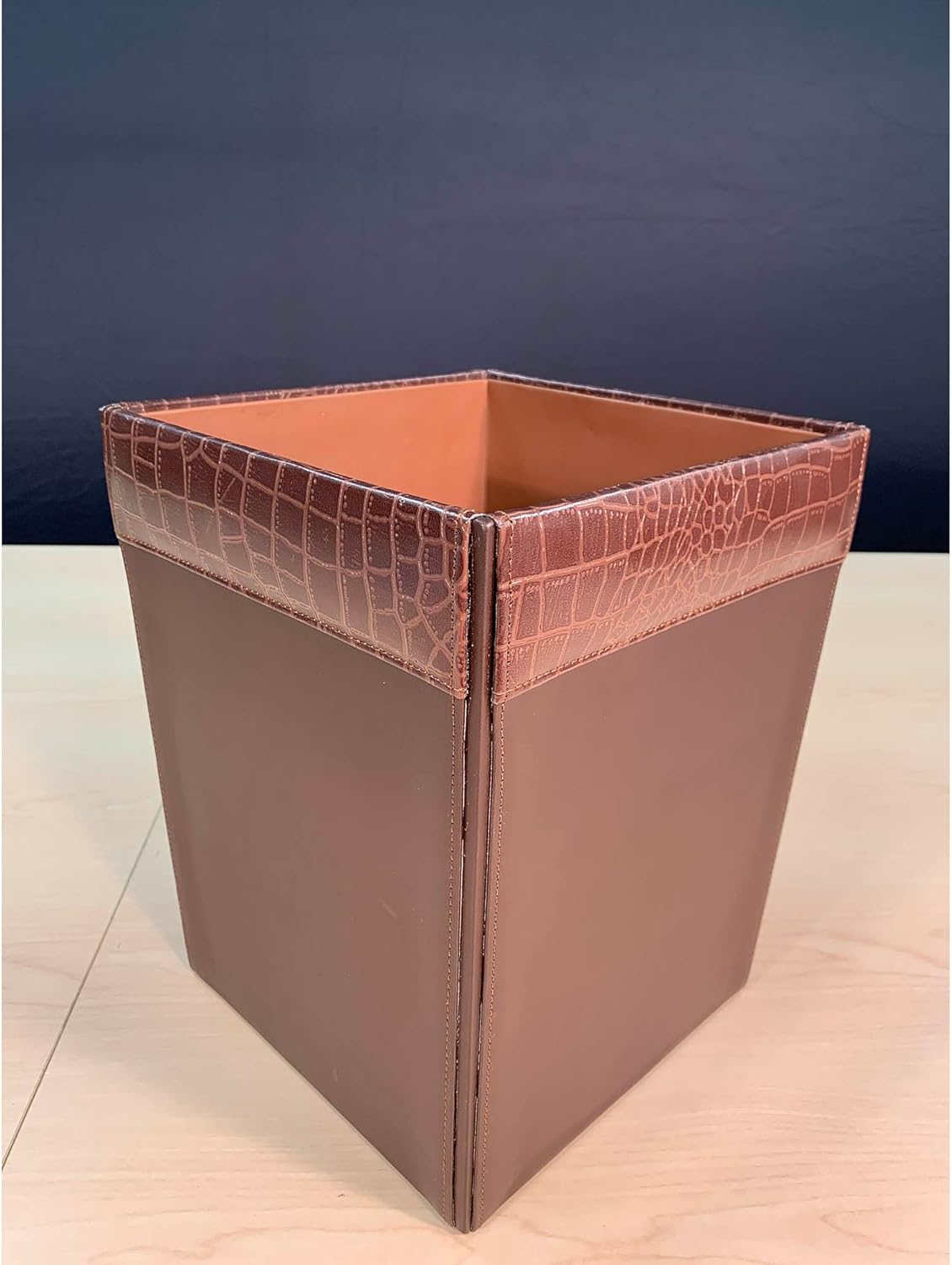 Dacasso Brown Crocodile Embossed Leather Waste Basket