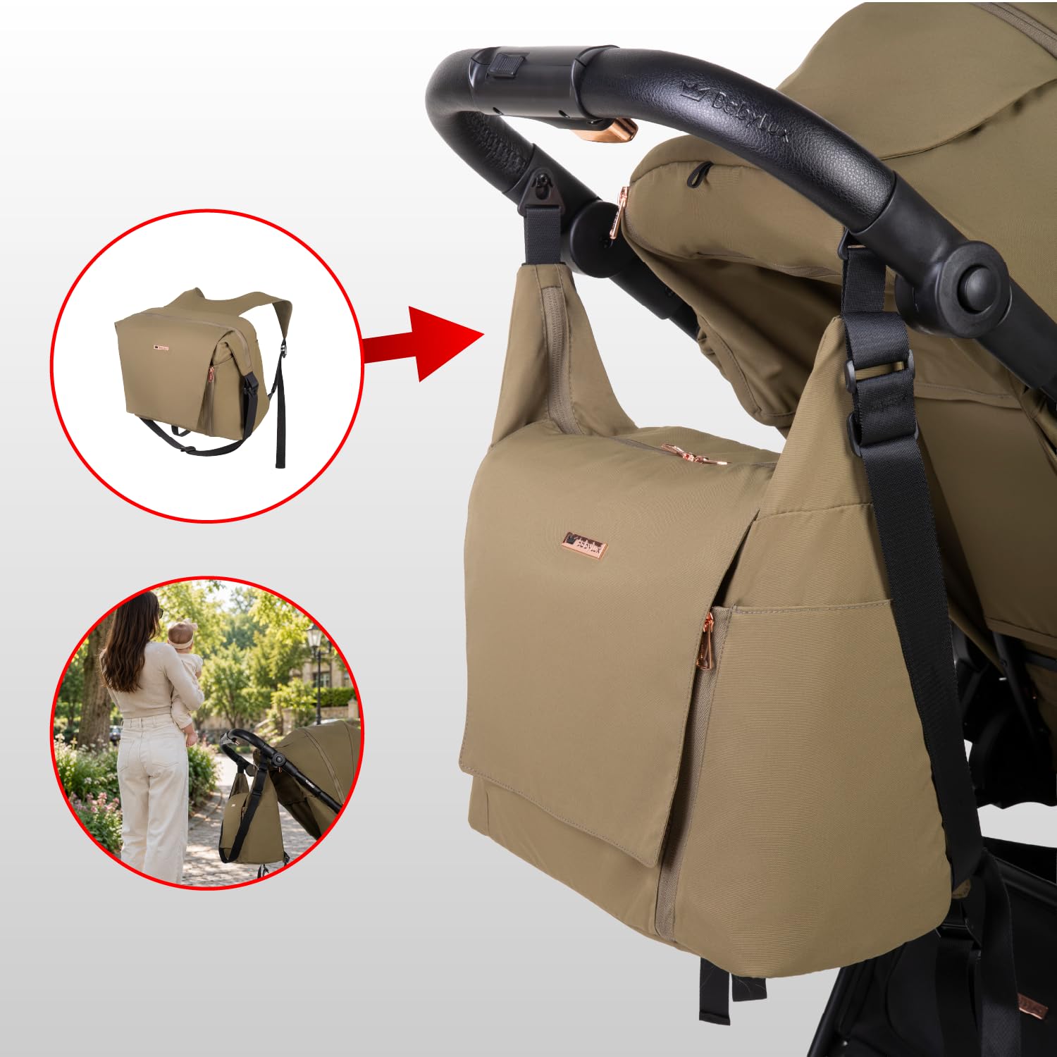 Babylux Poussette de Voyage ROMBO avec Fonction Allongée, Couleur: Olive | Poussette, Petite Et Légère, Poignée Télescopique, Pliage Compact, Sac À Langer, Sac De Voyage Et Autres Accessoires