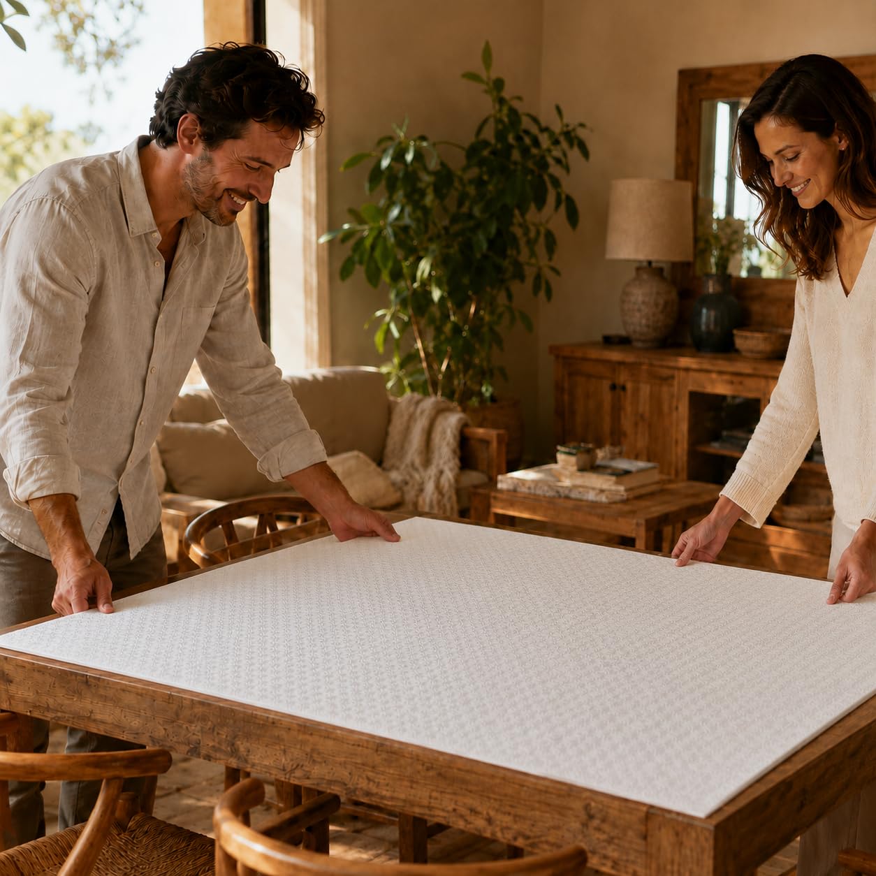 Film de protection de table molleton gaufré (350 x 110 cm, rectangulaire)