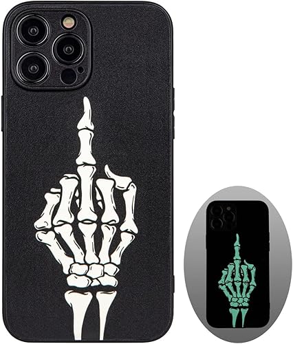 Funda para teléfono X spirit Calavera para iPhone 13 Pro, Dedo Medio, Diseño luminoso gótico tipo esqueleto genial, estilo Rock n Roll, se ilumina y
