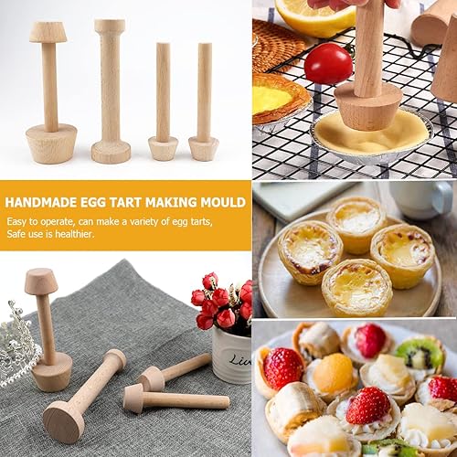 Miniatura 6 de DOERDO Juego de 4 piezas de tarta de madera de doble cara, tartas de huevo de doble cara, herramientas de pastelería, herramienta de pastelería para