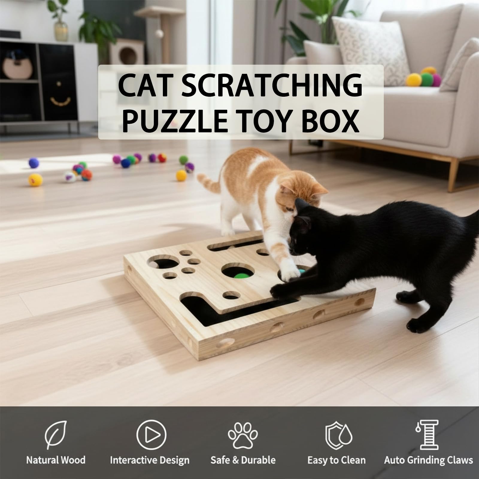 Scatola di Arricchimento per Puzzle Antigraffio di Gatto, Scatola di Arricchimento Antigraffio per Lima per Unghie Interattiva con Carta Vetrata per Lima per Unghie All'interno