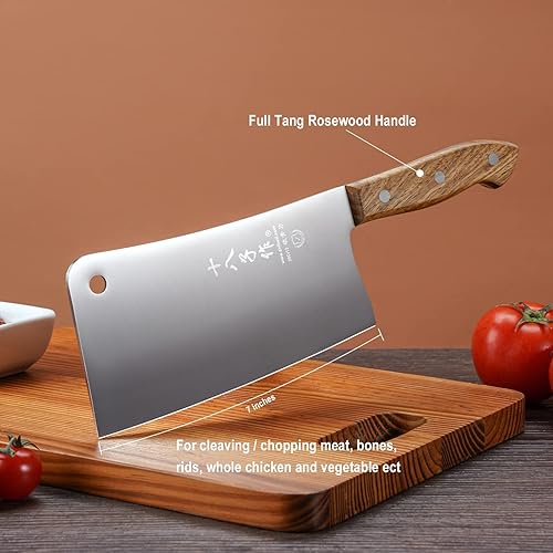 Vista 16 de SHI BA ZI ZUO Cuchillo de carnicero de alta resistencia para cortar huesos, cuchillo de cocina resistente