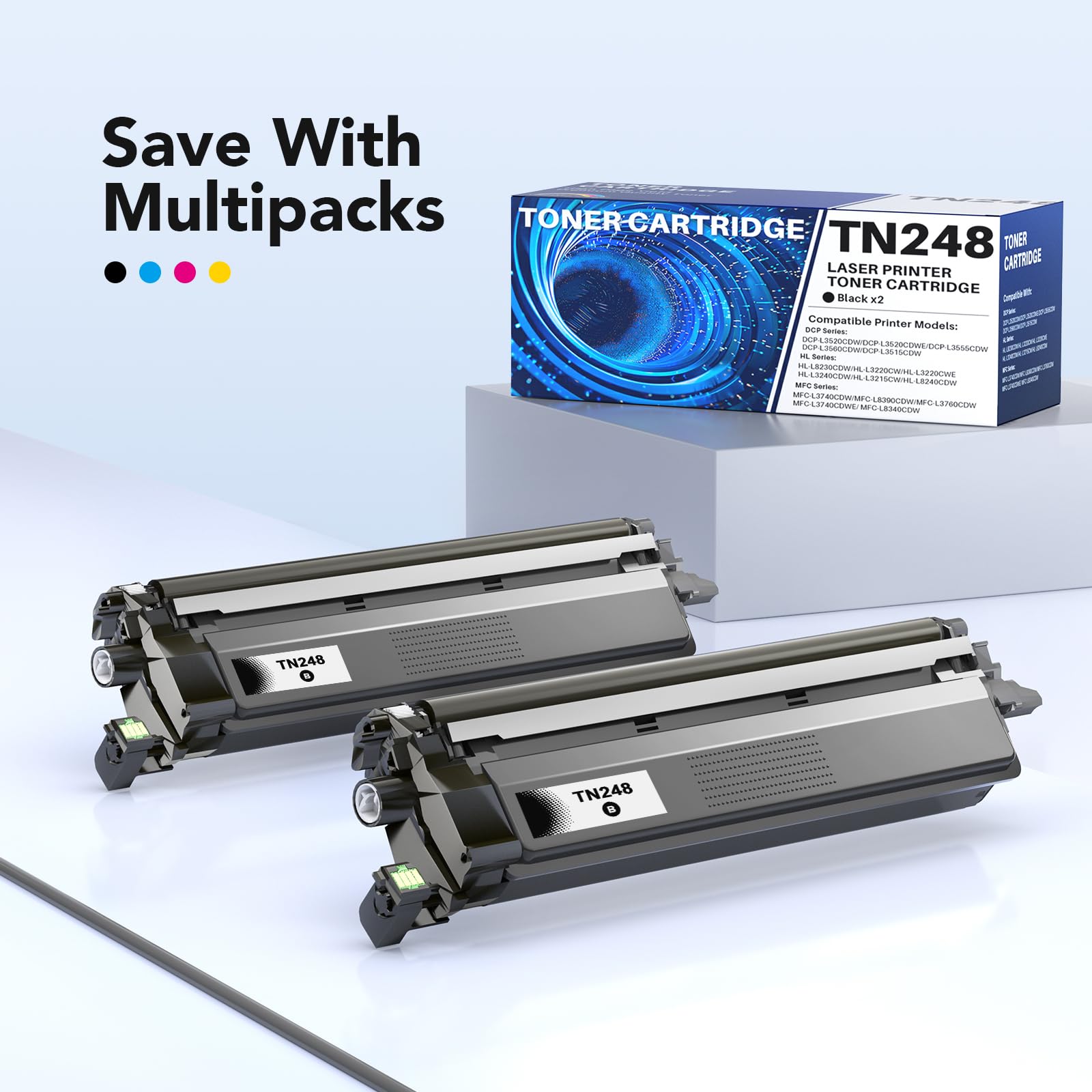 TN248XL Toner Compatibile Per Brother – 4 Pezzi (Nero, Ciano, Giallo, Magenta) Per MFC-L3760CDW, DCP-L3560CDW, HL-L3240CDW E Altri