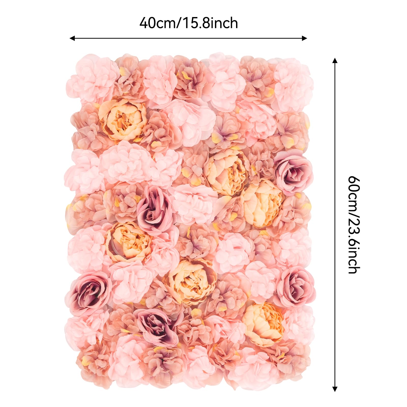 6 pezzi da parete per piante, 60 x 40 cm, fai da te, parete per piante da esterno/interno, frangivista, piante artificiali, rosa autunnale