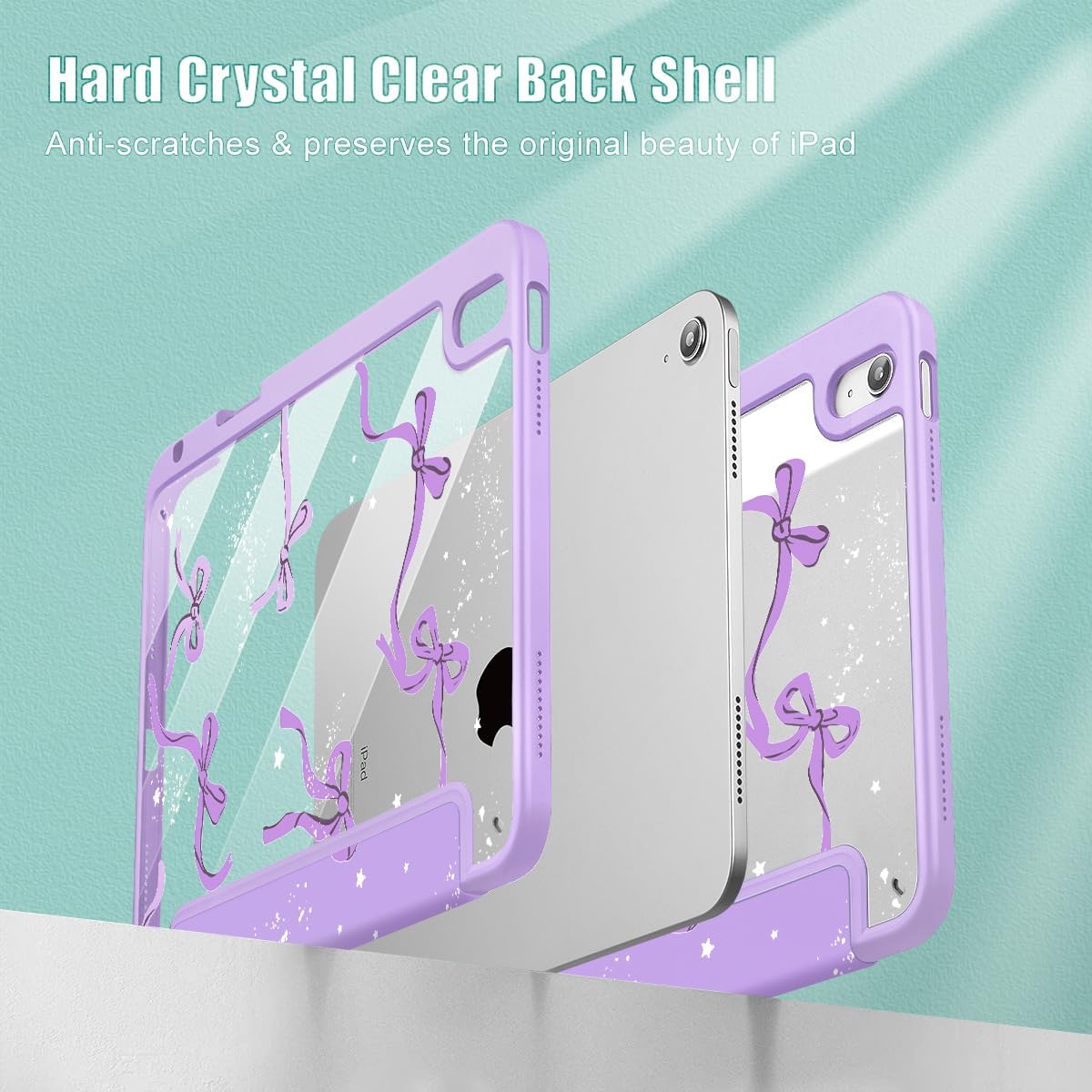 Tuiklol Case for iPad 11 inch (A16 Chip) 2025 Generation 11th / iPad 10.9 inch 2022 10th Gen, Buit in Pencil Holder with Shockproof Cover Clear Transparent Back Shell Auto Wake/Sleep, Bow-Purple - Image 4