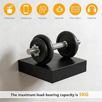 2 Pcs Black Floating Shelves for Wall Shelf, Floating Wall Shelves for Living Room Home Bedroom Kitchen Office Books Photos Bookshelf Display Decor Accessories Storage(5.7 x 5.9 x 1.5)