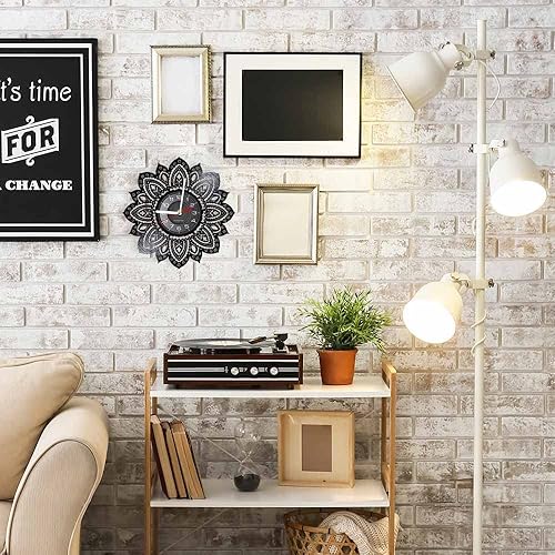 Miniatura 5 de Reloj de pared de disco de vinilo con forma de loto de mandala de 12 pulgadas, diseño moderno de flor, silencioso, de cuarzo, sin tictac, reloj de