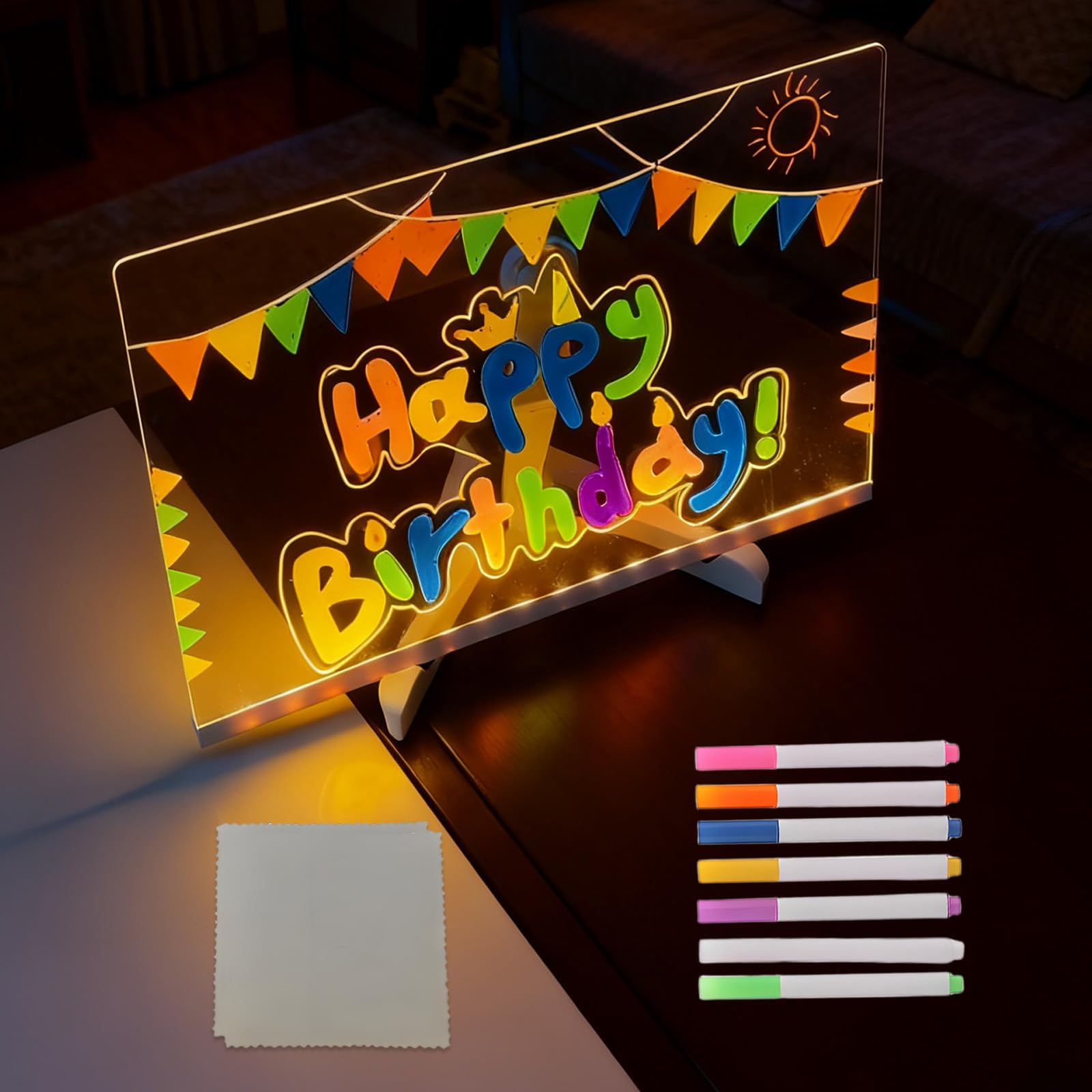 LED Note Board with 7 Colors, 11.81×7.87 Led Drawing Board for Kids, Light Up Dry Erase Boards with 7 Markers led Drawing Board for Kids led