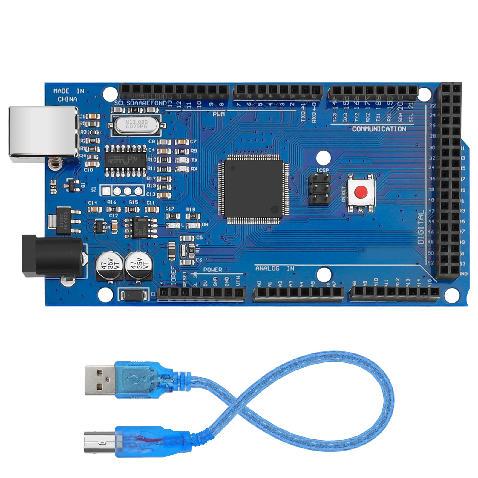 MEGA R3 Board ATmega 2560 with USB Cable, MEGA 2560 R3 Development Board Compatible with Arduino - Improved Version