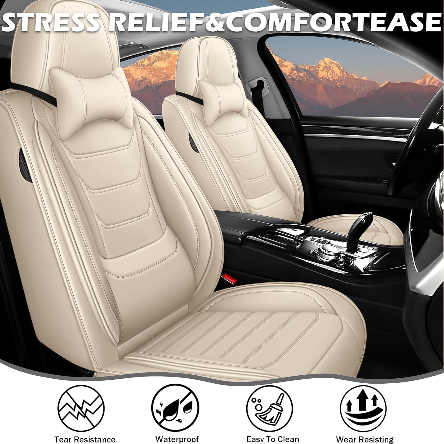 Car Seat Cover for Hyundai Santa Fe Seat Covers 2001-2025, Nappa Leather Car Seat Covers Full Set,Tear-Resistant & Waterproof Seat Covers for Cars(2 Seats Luxury/Beige)