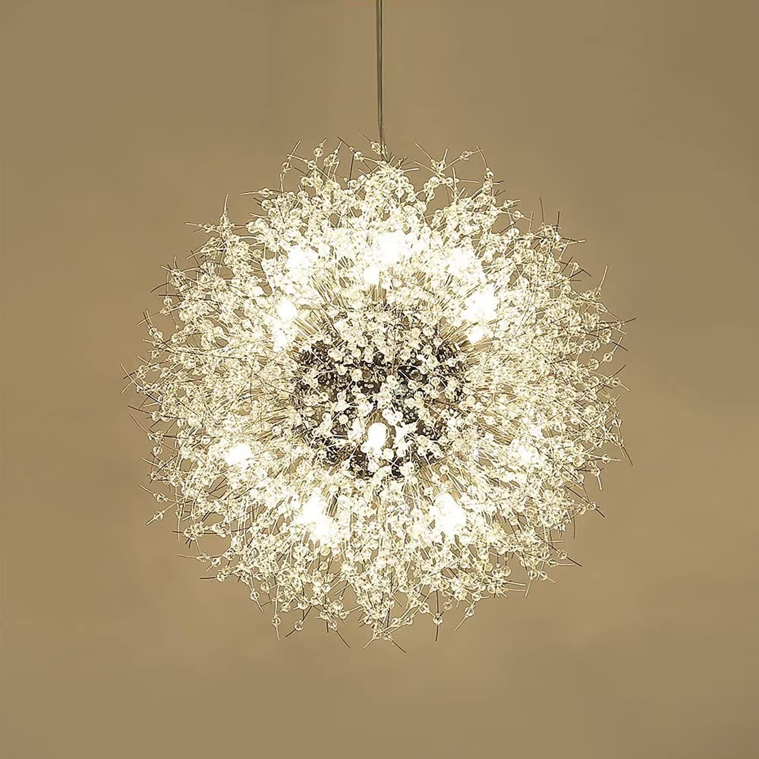 NHPJFDC Silver Dandelion Chandelier luminaire, 24 Lights - 40 inch Diameter, LED G9 Bulbs Included, Oversized Large Hanging Chandelier luminaire (Silver 16 Lights)