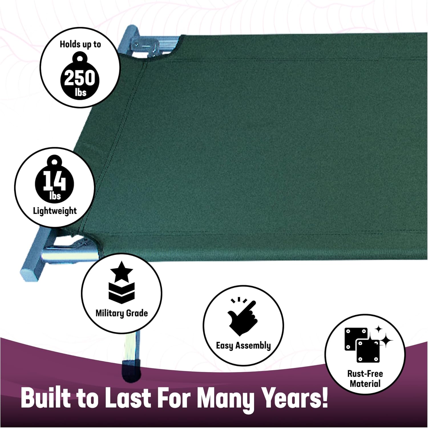 Kemp USA Aluminum Military and Camping Portable Folding Cot Stretcher, Green