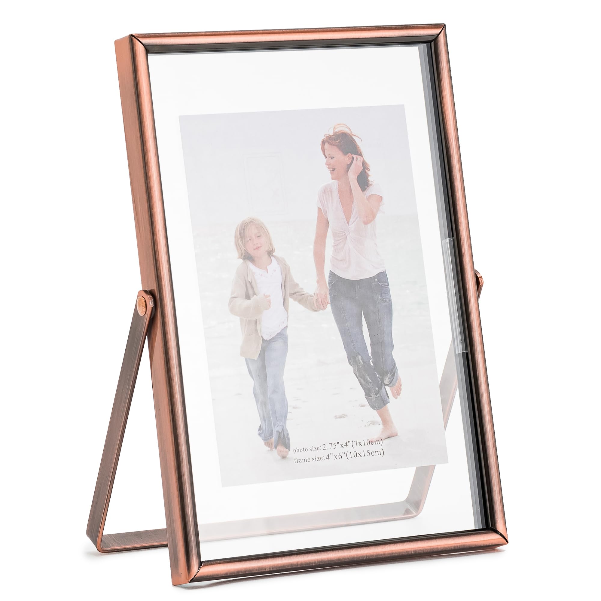 Calculs Copper Floating Frame Vertical Shelf Picture Frame Tabletop Copper Sign Photobooth Place Card/Menu Holder for Wedding, Party, Ceremony or Home Décor