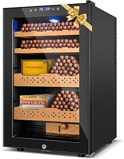 Electric Humidor, 70L 400 Counts Large Capacity,Thermostatic Cooling Humidor Cabinet with Smart Humidity & Temp Control, Spanish Cedar Wood Shelves, Safety Lock, Father's Day Gift for Men