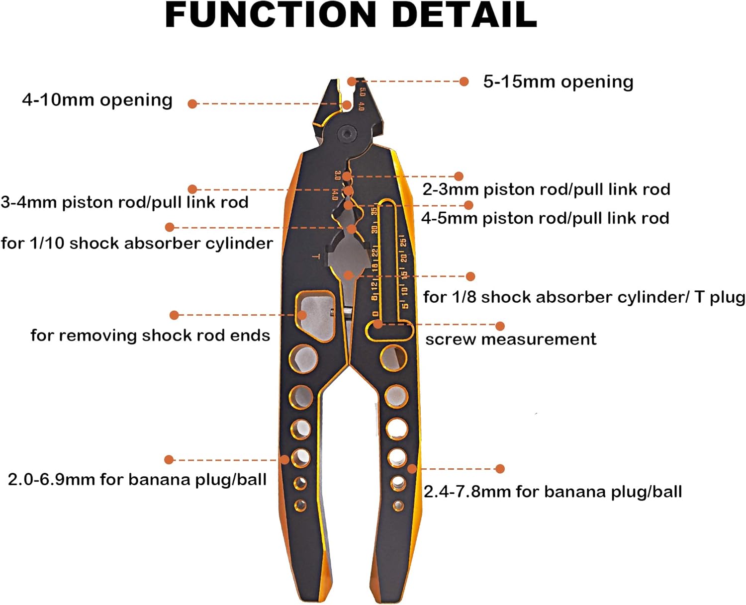 RC Shock Absorber Pliers Aluminum Alloy 4 in 1 RC Crawler Multifunction Pliers Tool RC Rod Ends Disassemble Tool for Traxxas HSP Car Black Gold