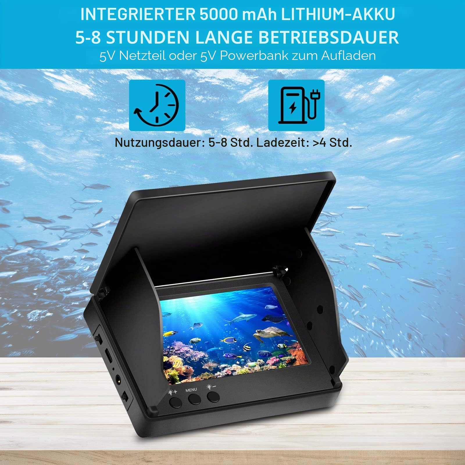 Fish Finder Kamera Unterwasser-Angelkamera mit 4,3 Zoll IPS Display für Eis, Fluss und Boot