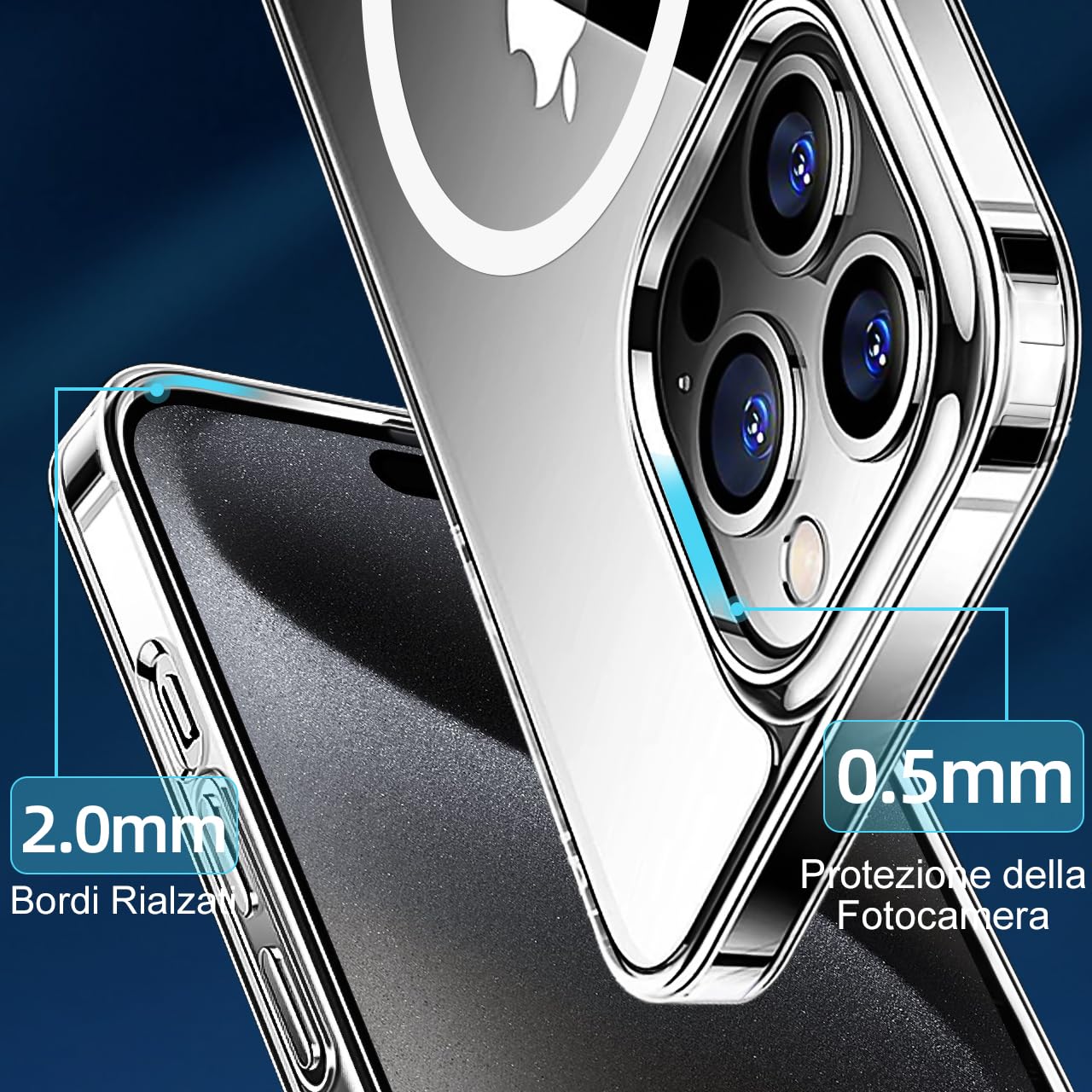 tigratigro Cover Magnetica per iPhone 15 Pro Max, Compatibile con MagSafe Ricarica Wireless, Anti Ingiallimento, Antiurto di Grado Militare, Custodia magnetica, Retro Antigraffio Trasparente