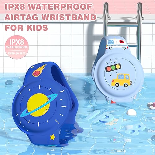 Miniatura 4 de Paquete de 2 pulseras impermeables de AirTag para niños, lindo soporte de AirTag de dibujos animados para niños, silicona suave, cobertura completa,