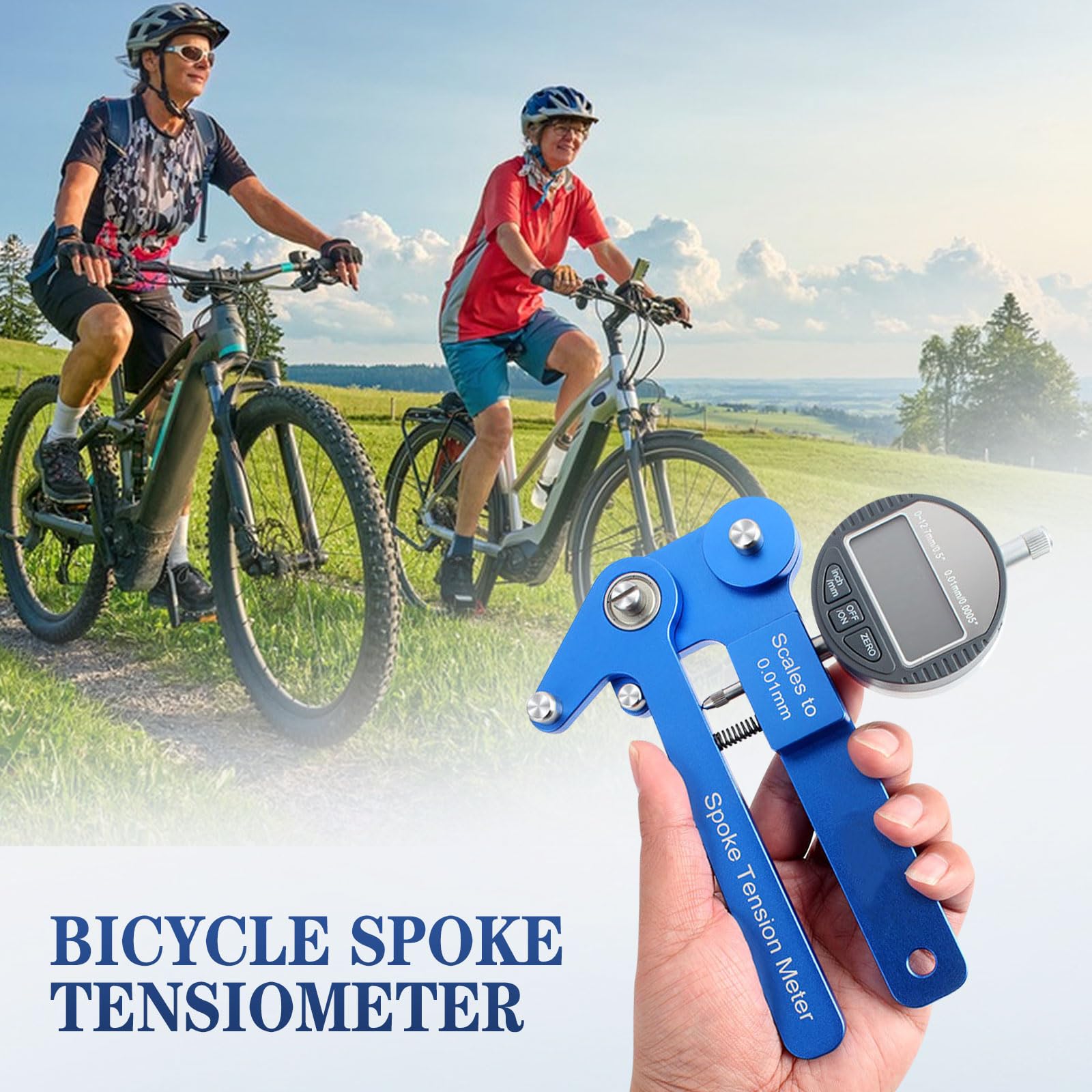 Fahrrad-Speichen-Spannungsmesser, Aluminiumlegierung, hohe Präzision, genaue Anzeige, Fahrrad-Speichenspannungsmesser mit Fahrradspeichenschlüssel-Werkzeug