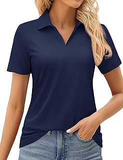 MAGCOMSEN Women's Golf Shirts Short Sleeve Polo Collared Tennis Shirt V Neck Quick Dry Sun Protection UPF 50+