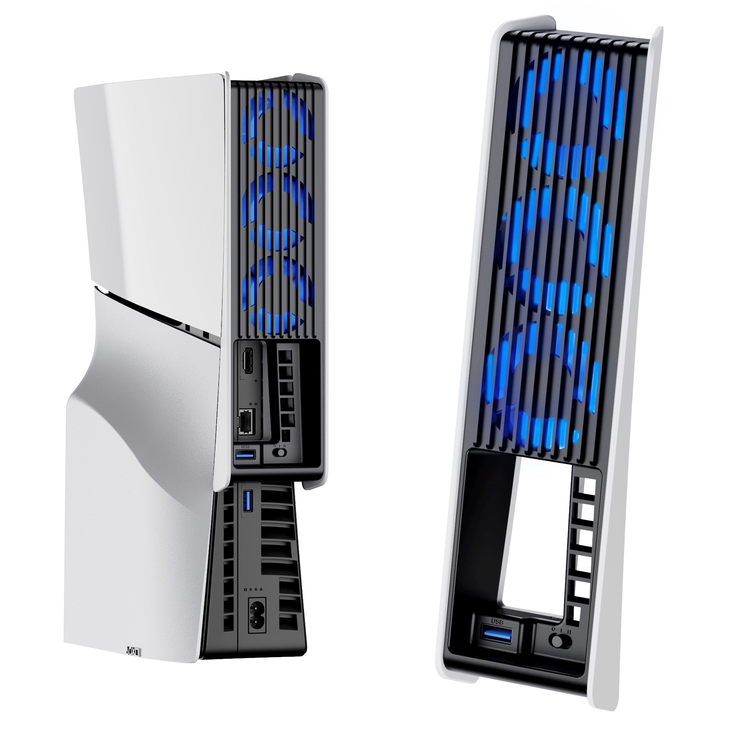 KIWIHOME PS5 Slim用 冷却ファン 大型3ファン搭載 自動速度調整 USB3.0対応 | PS5 Slim 2023年モデル ディスク版／デジタル版対応 サイドパネルに横ライン1本あり 、PS5 2020年モデル・PS5 Pro 2024年モデル非対応 Black/White