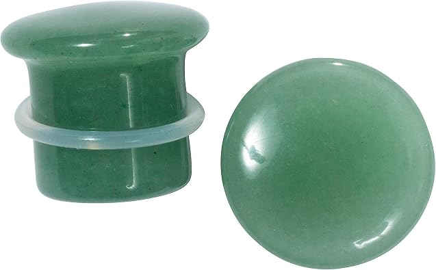 Pierced Owl Natural Green Aventurine Stone Single Flare Plugs with Clear O-Rings, Sold as a Pair