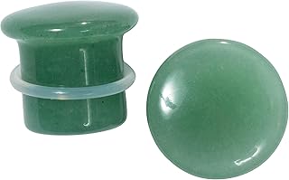 Natural Green Aventurine Stone Single Flare Plugs with Clear O-Rings, Sold as a Pair