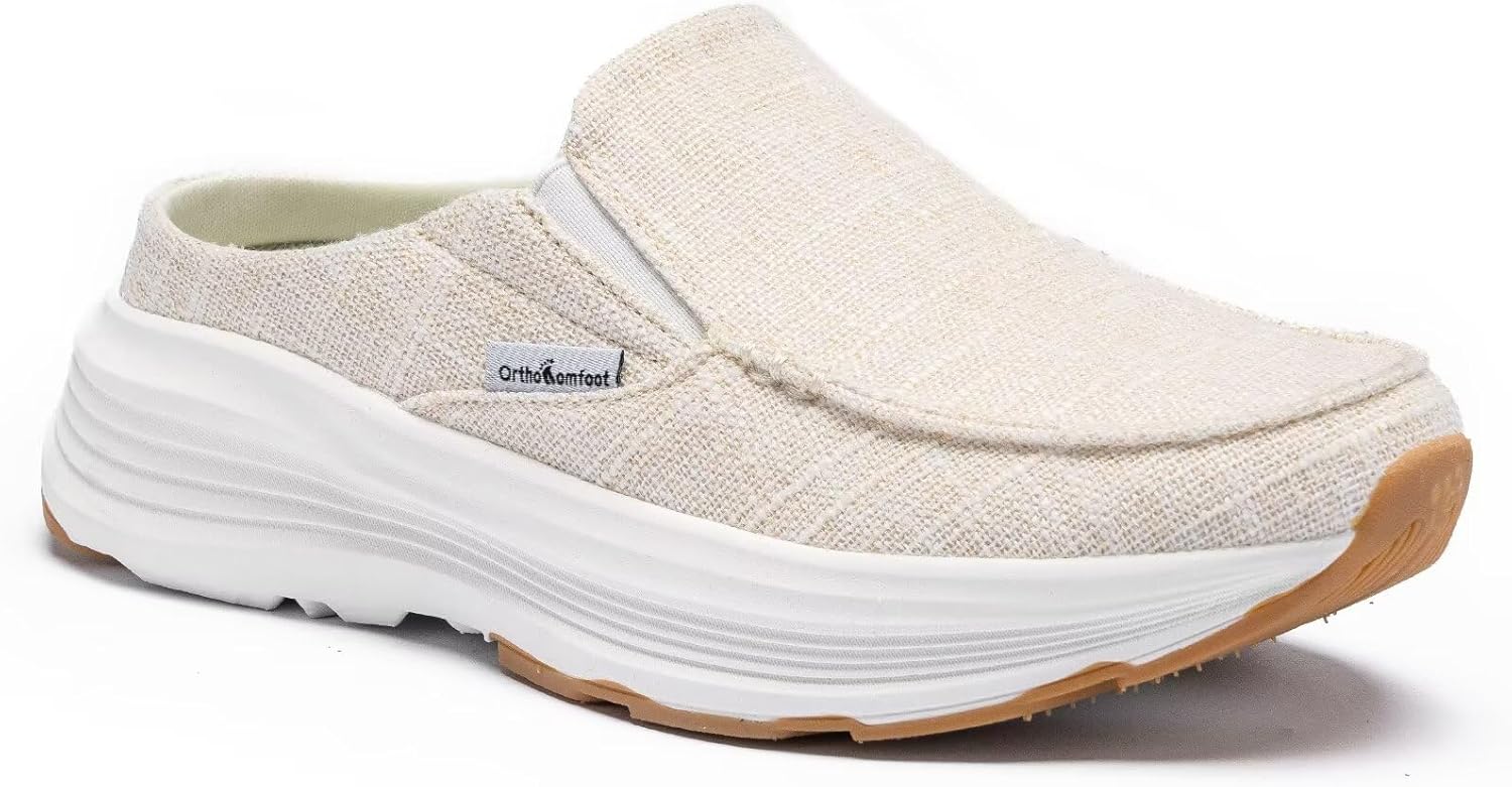 OrthoComfoot Women's Orthopedic Slip-On Loafers Walking Shoes: Comfortable Arch Suppor Slippers for Plantar Fasciitis, Casual Soft Orthotic Shoes for Foot and Heel Pain Relief