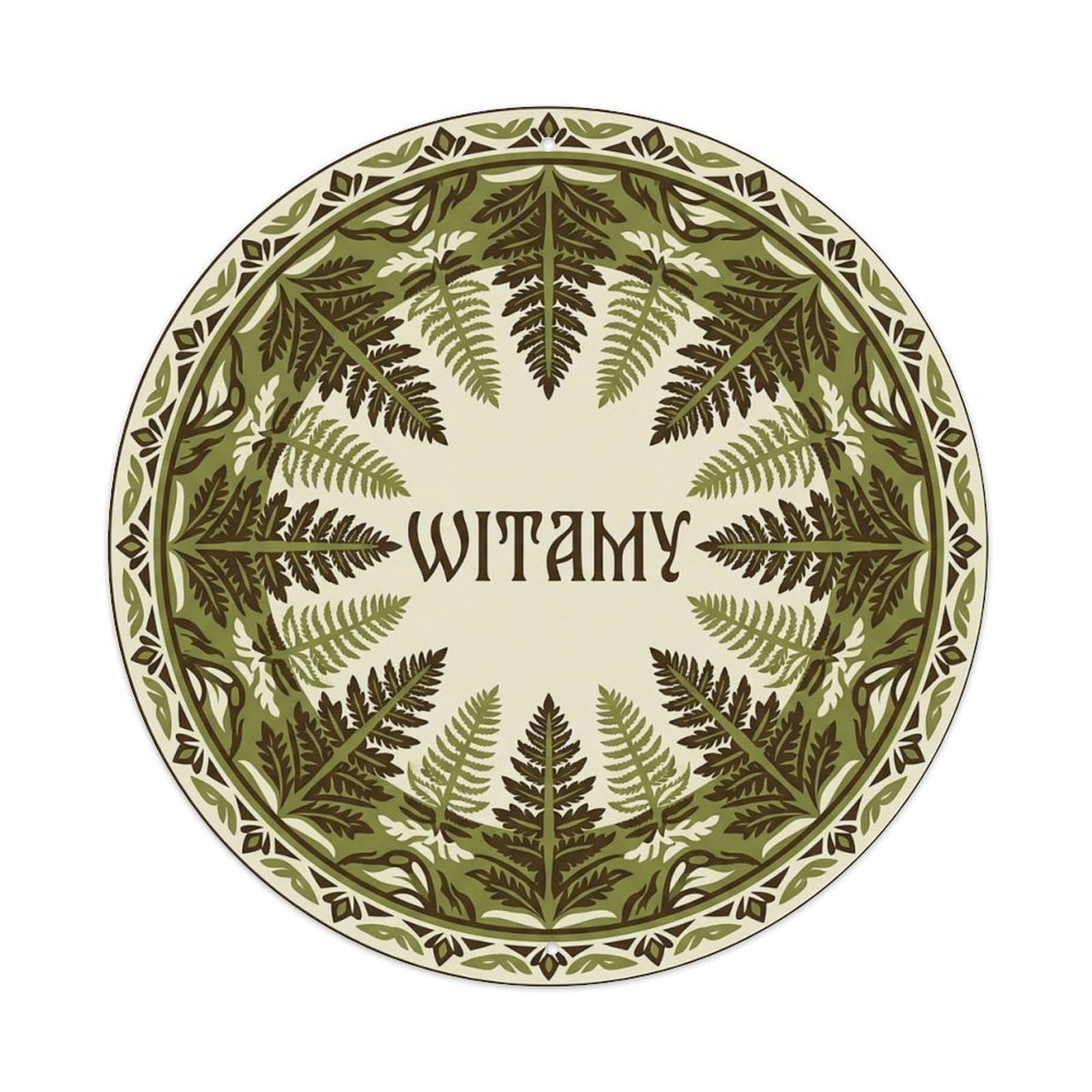 Vintage Polish Folk Art Witamy Welcome Fern Frond Metal Tin Sign