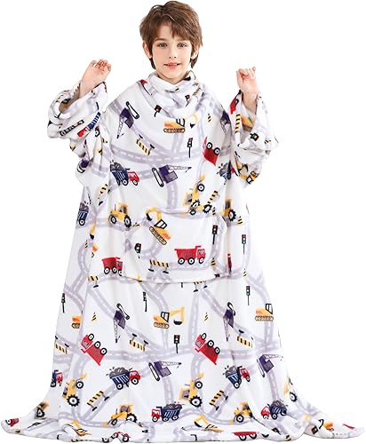 Viviland Manta de forro polar con mangas y bolsillo para el pie para niños, manta ligera y suave para niños y niñas, 47 x 47 pulgadas