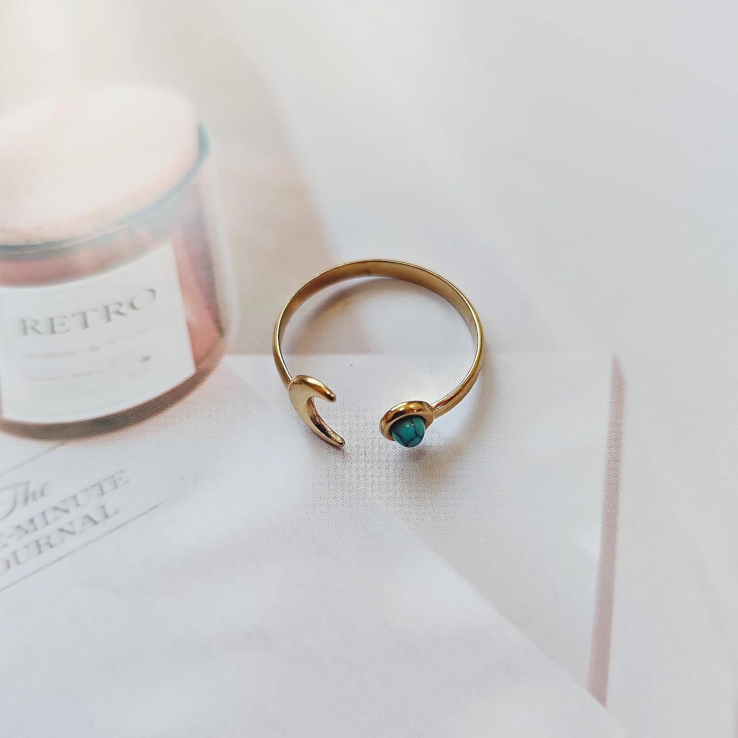 Adjustable Leaf Ring, Stainless Steel Gold Turquoise Ring for Western Jewelry, December Birthstone Hippie Jewelry for Women - Image 3