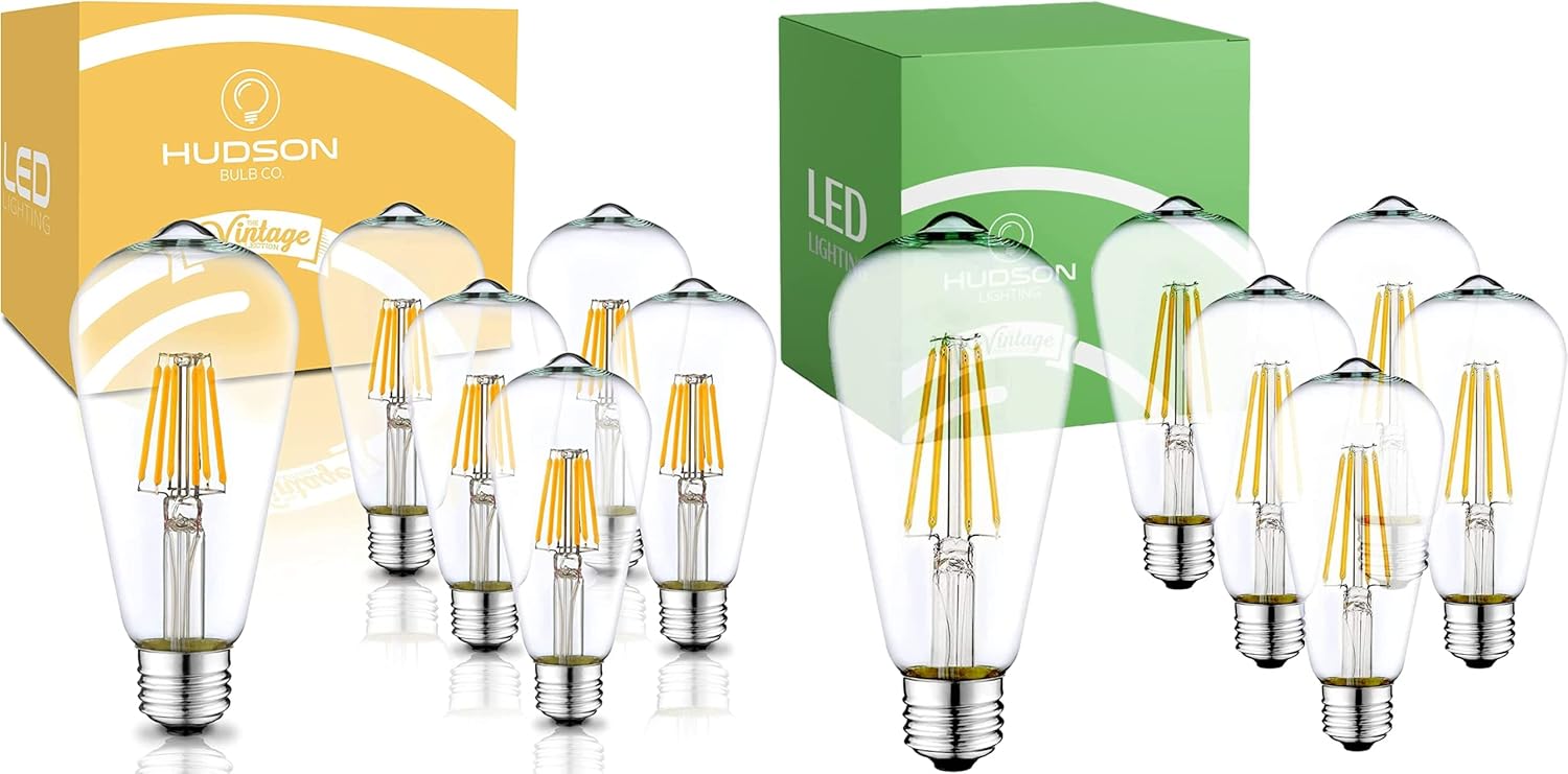 HUDSON BULB CO. Vintage Edison LED Light Bulbs 6W (6 Pack) ST58 Style