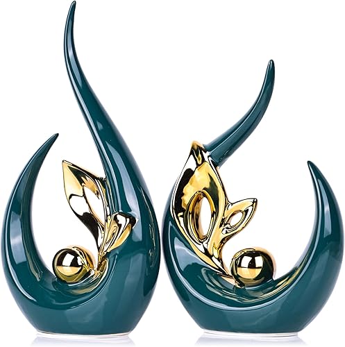 Miniatura 9 de XMGZQ Estatuas de cerámica dorado naranja quemado para acentos de decoración del hogar, arte abstracto decoración moderna de mediados de siglo,