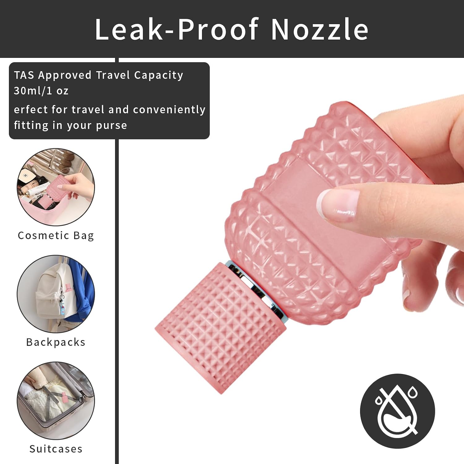 2 Pack 30ml Perfume Spray Bottles Empty, Refillable Glass Fine Mist Atomizer, Portable Travel Perfume Atomizers Fragrance Containers Sprayer for Cleaning, Essential Oils, Liquids (Pink) image 4