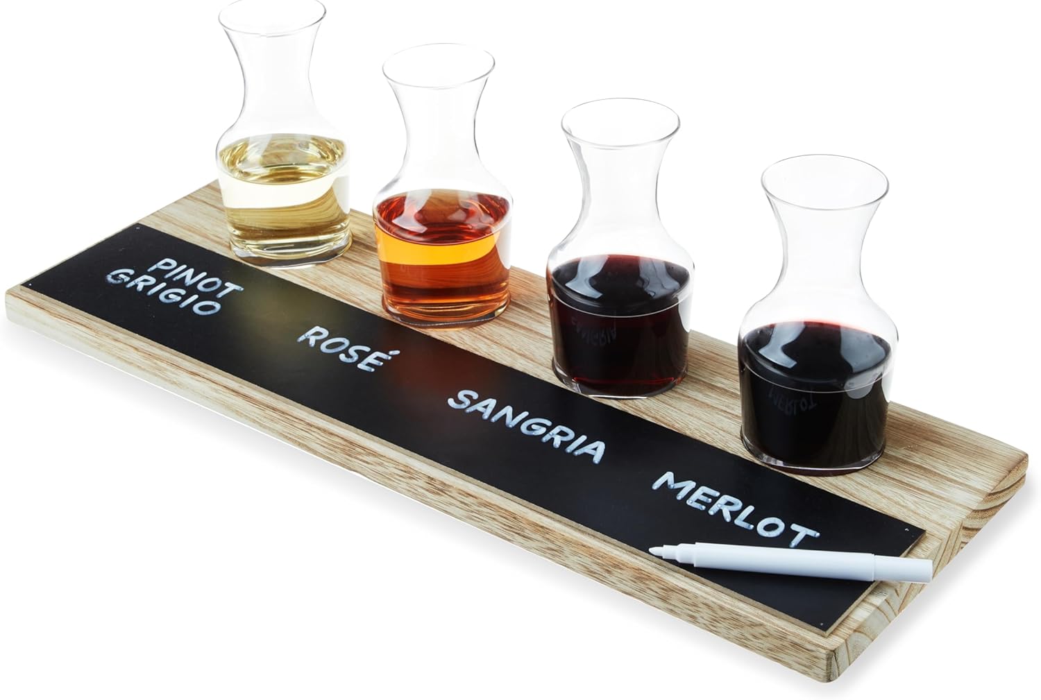 True Wine Flight Set, Wine Tasting Carafes with Chalkboard and Wooden Serving Tray