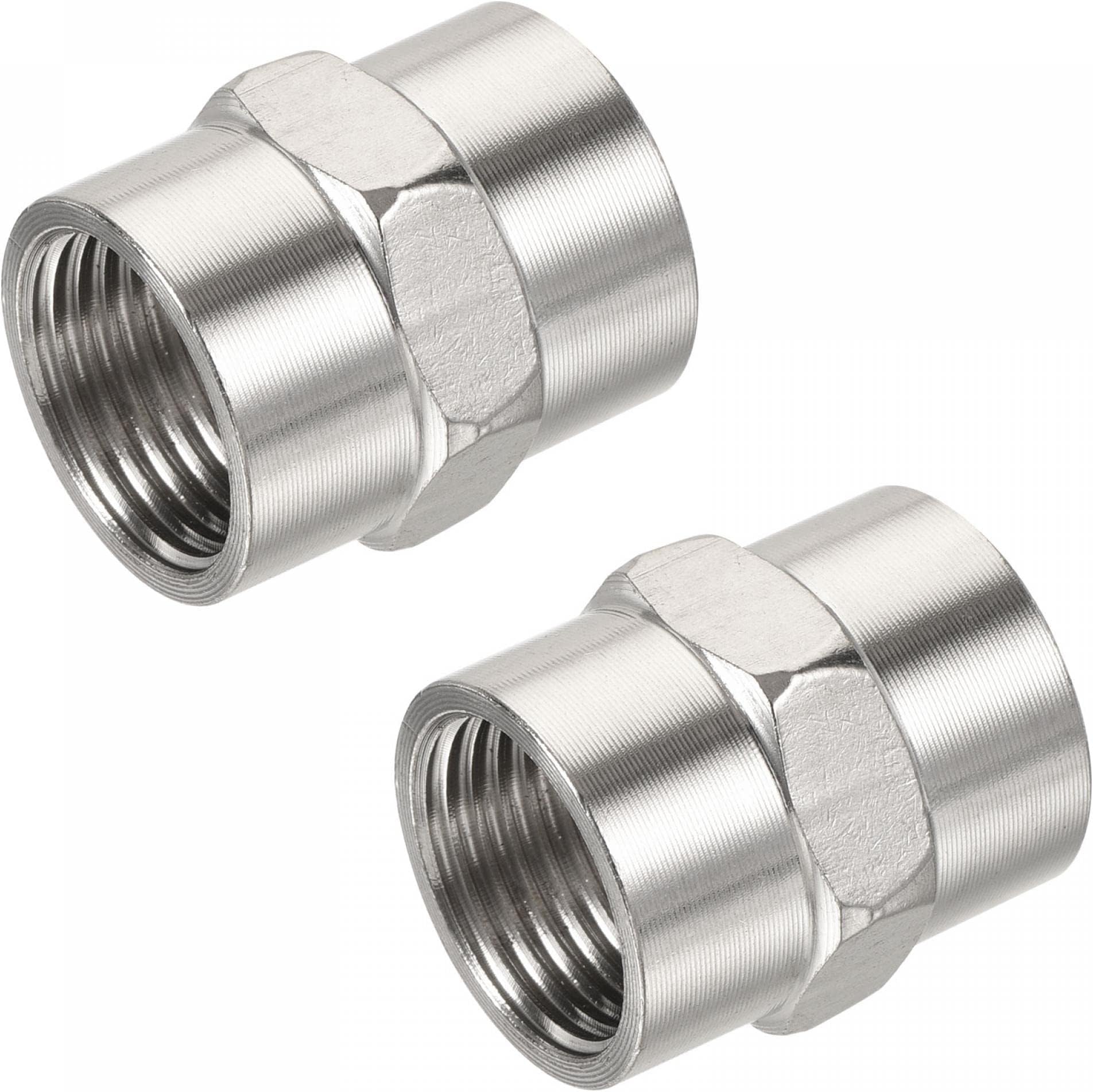 sourcing map Brass Pipe Fitting, Equal Coupling, 1/4