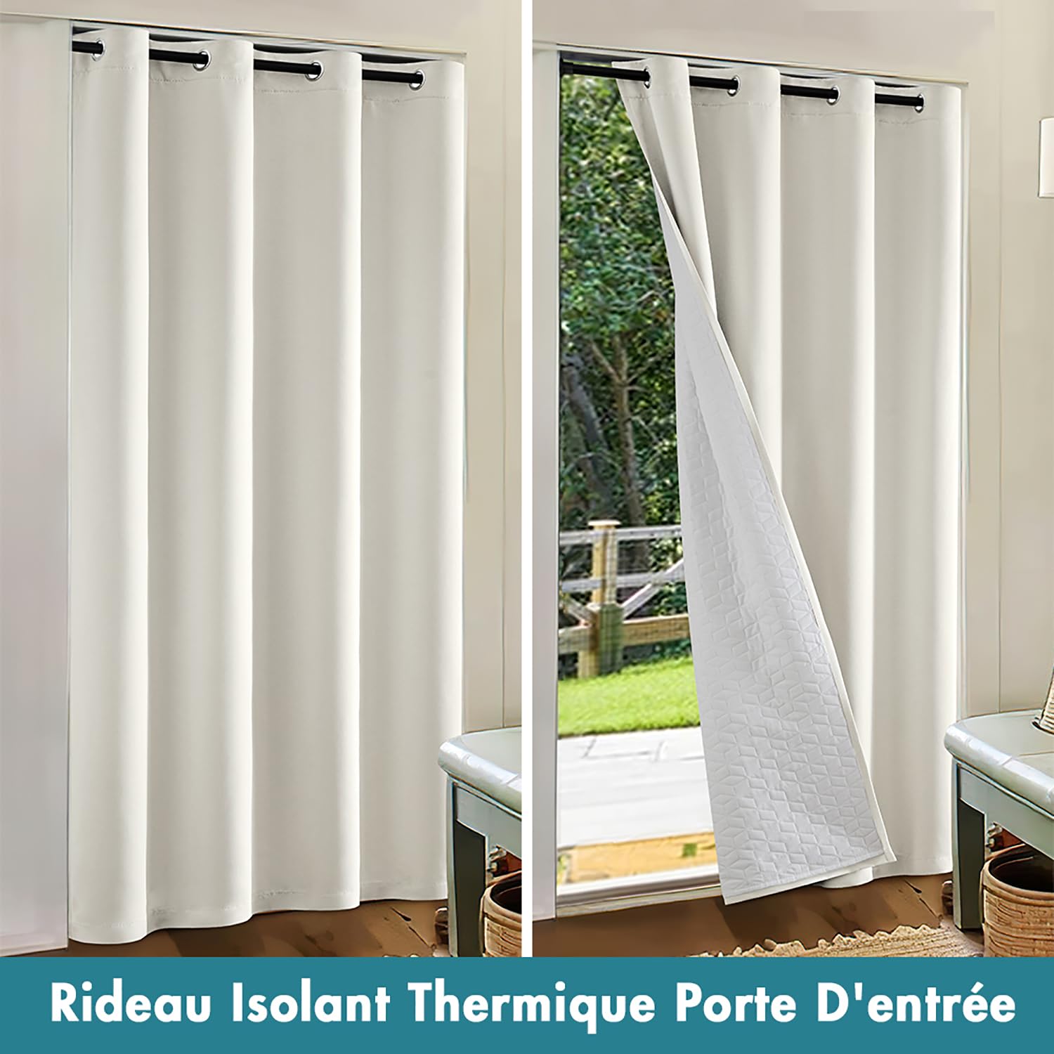 MIULEE Lot de 1 Rideau Thermique Occultant Oeillet 140x225cm Blanc | Rideau thermique occultant doublé épais à oeillets, isolation froide pour salon et chambre