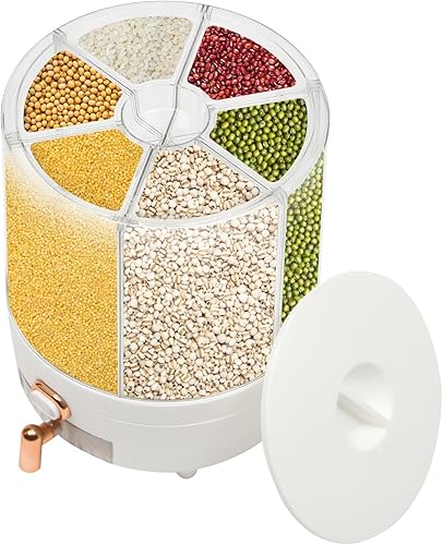 Miniatura 3 de Contenedor de almacenamiento de granos y arroz, dispensador de alimentos secos giratorio de 360, dispensador de granos de 6 rejillas, contenedor