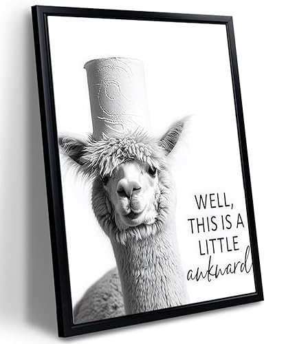Framed Funny Bathroom Wall Art, Cute Alpaca Bathroom Wall Decor,