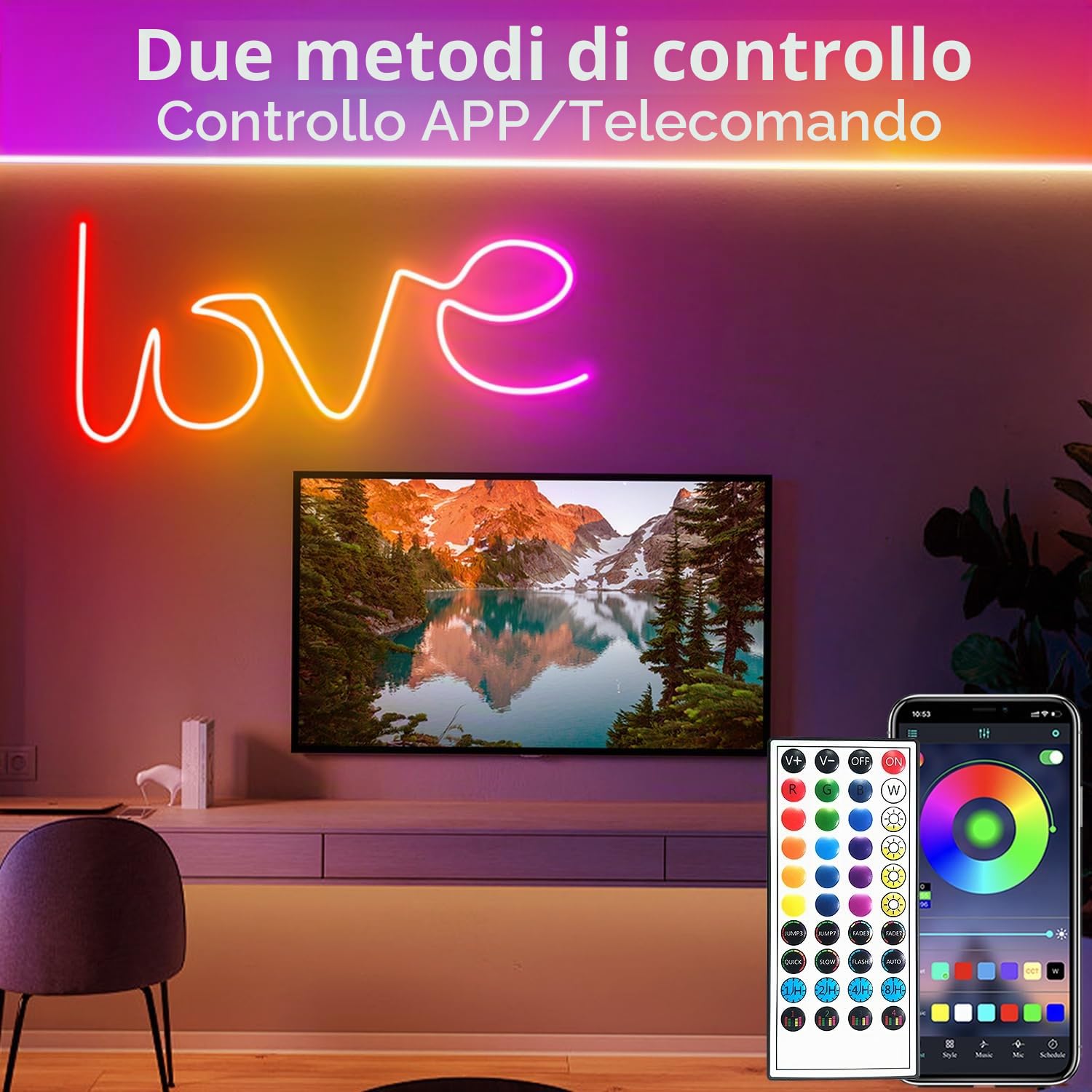segrass Striscia LED neon 30 m con telecomando APP controllo IP65 impermeabile flessibile Neon RGB LED striscia 24 V LED neon striscia applicabile per camera da letto e decorazione esterna (2 rotoli