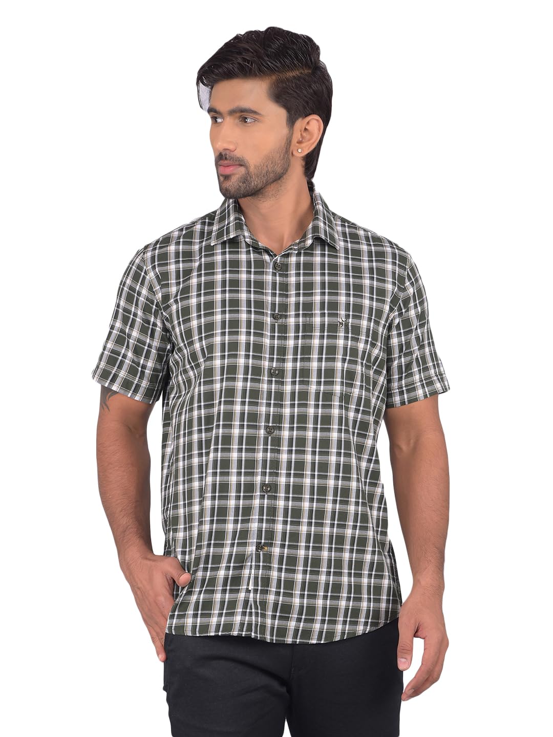 Crimsoune Club Men's Olive Checked 100% Cotton Shirt-picture-13