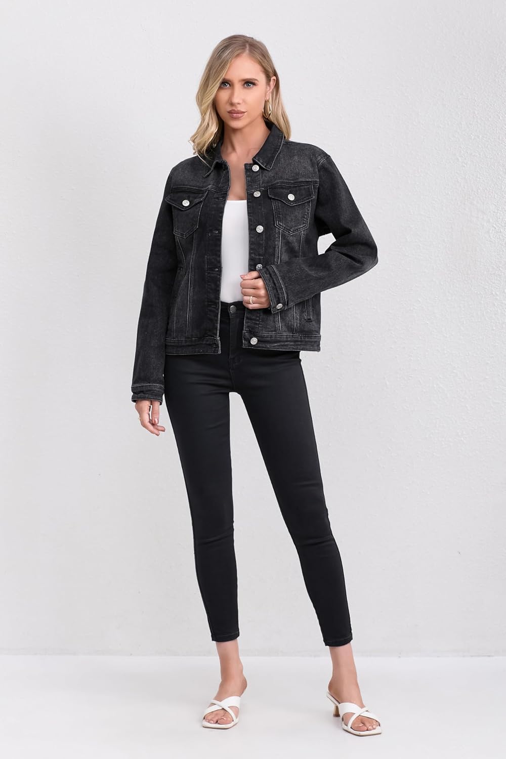 Women's Jean Jacket, Stretch Soft Denim Jacket for Women, Casual Ladies Jean Jacket Trucker Coats - Image 2