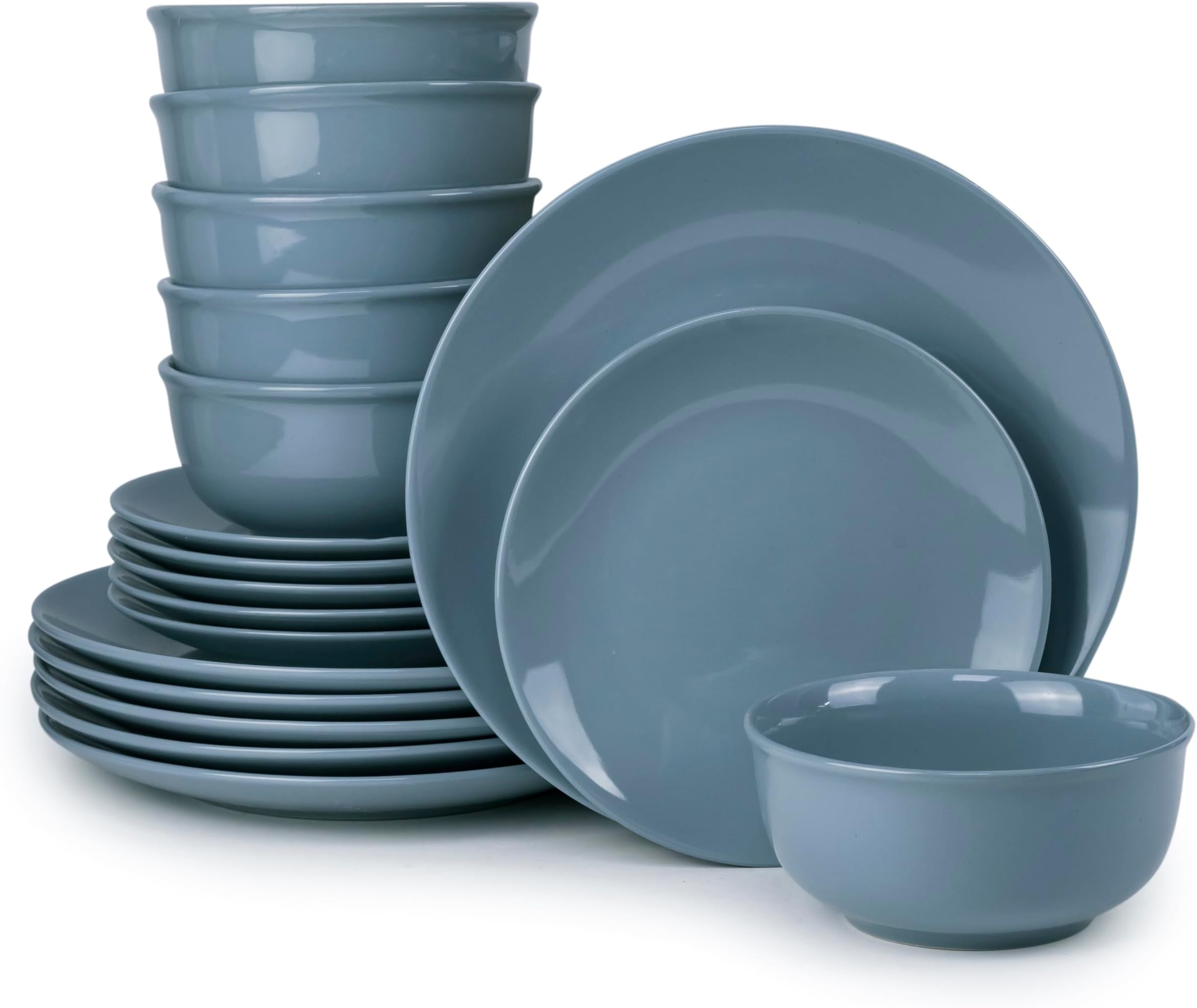 Bone China 18-Piece Stoneware Dinnerware Set - Elegant Ceramic Crockery for 6 - Includes 26cm Dinner Plate, 20cm Salad Plate, and 15cm Bowl - Aqua Blue