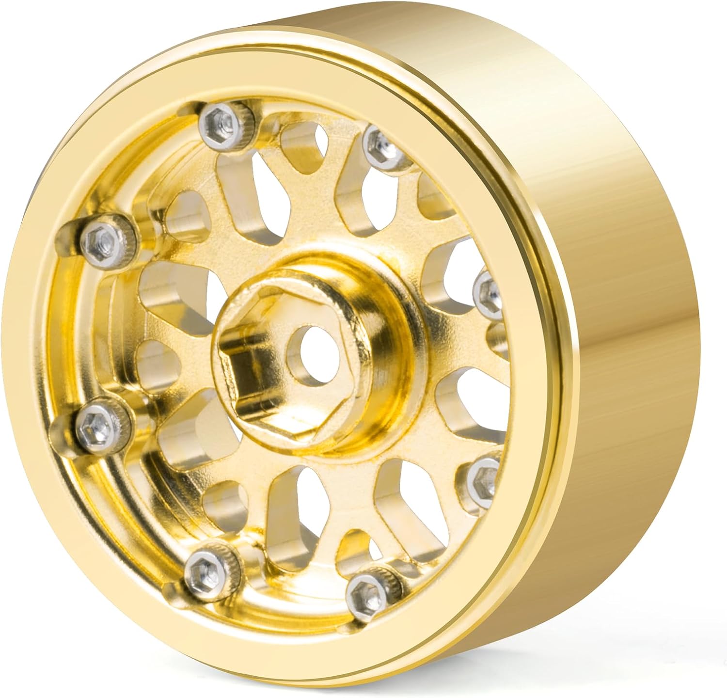 RCLIONS 1.3" Brass Beadlock Wheel Hub Rims Heavy Weight for 1/18 TRX4M 1/24 AXIAL SCX24 RC Crawler Car Upgrade Parts (Gold)