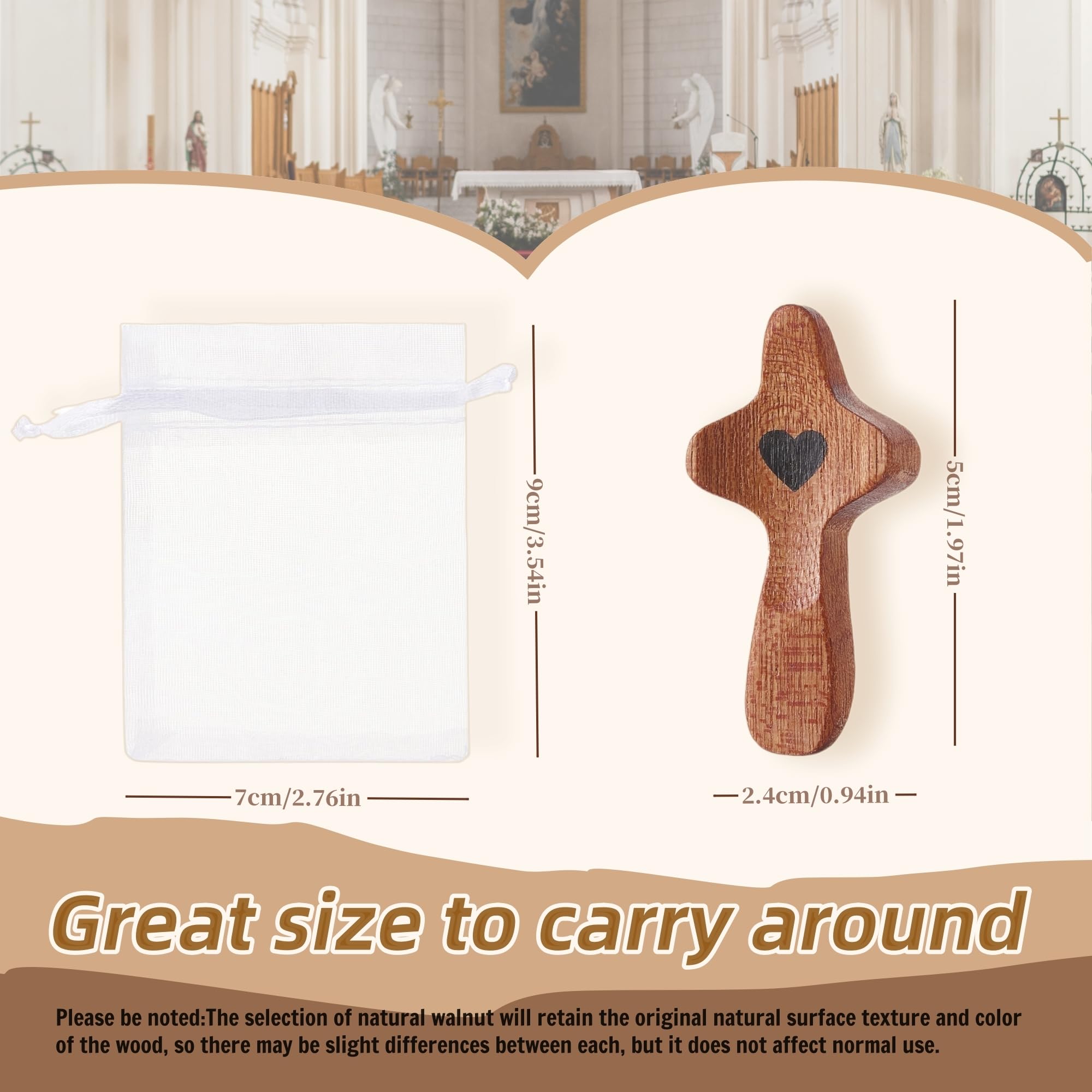 FOFOWHAT Cross My Heart, Encouragement Gift, Relieve Anxiety Comfort for Clutching, Clinging and Praying, Wooden Cross Fidget, Pocket Wood Cross Religious Gift for Children and Adults (25 Pcs)