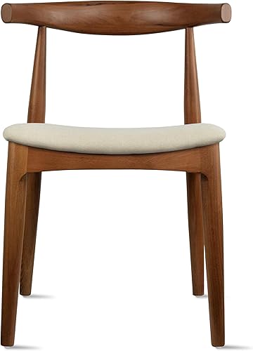 Miniatura 4 de 2xhome Juego de 2 sillas de comedor de madera maciza  Asiento acolchado tapizado de lino beige  Silla lateral moderna estilo codo de granja  Hogar,