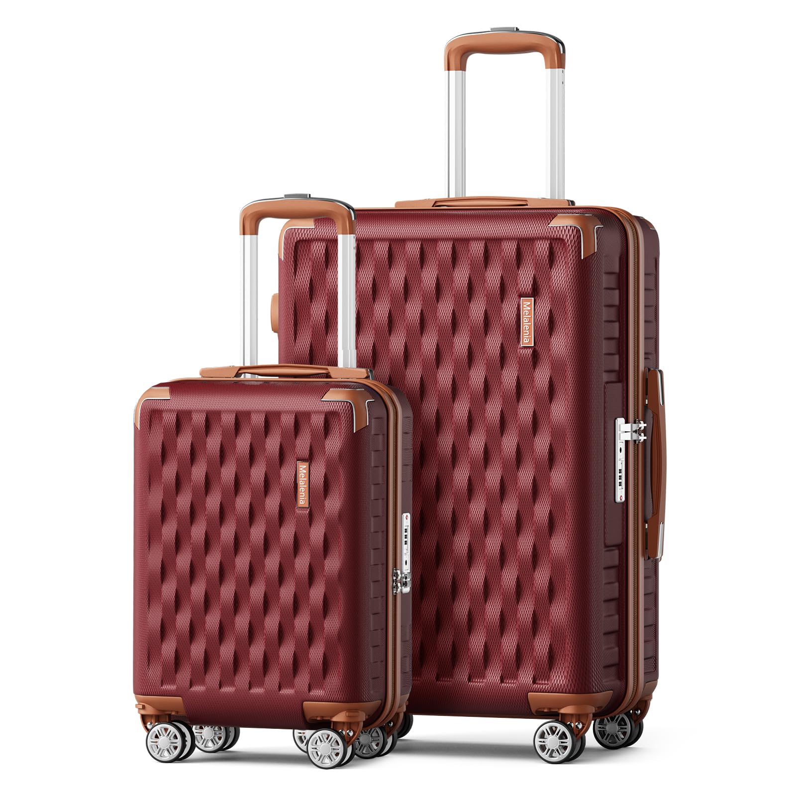 Melalenia Luggage Sets 3 Piece, Hard Shell Carry on Suitcase with Spinner Wheels and TSA Lock, Travel Lightweight Luggage Set for Women, Red Brown